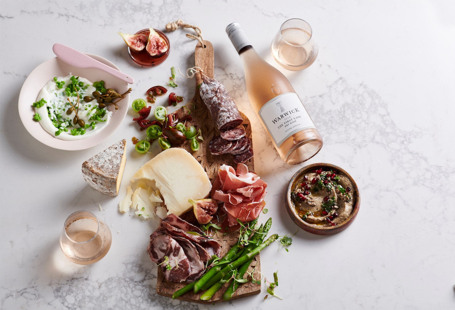 Warwick First Lady Rosé - Charcuterie & Cheese Platter with Figs in Rosé Syrup