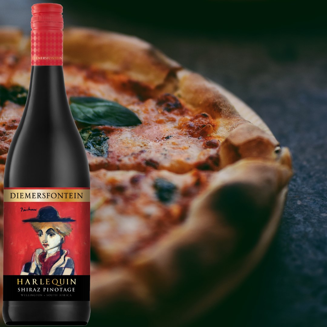 Diemersfontein Harlequin Shiraz Pinotage - Homemade pizza