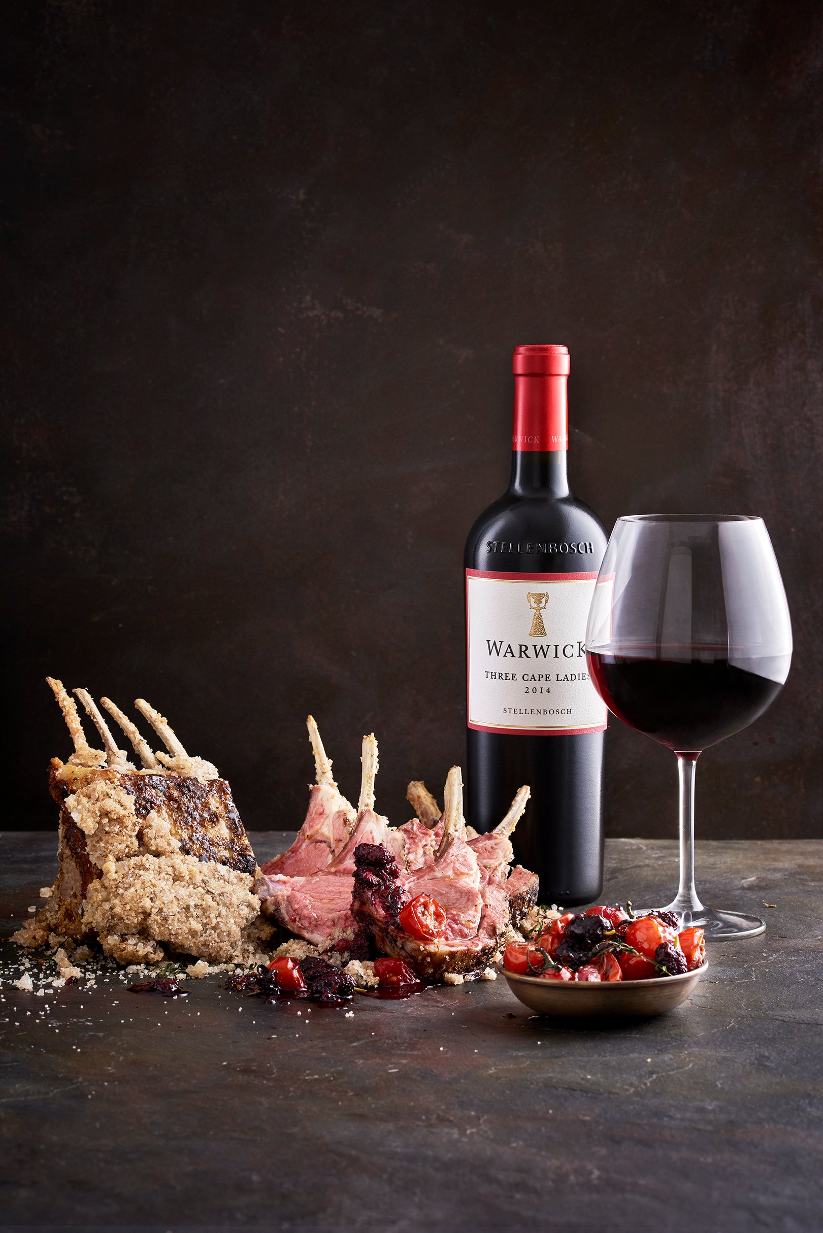 Warwick Three Cape Ladies - Rack of Lamb baked with a Smoked Salt Crust and a Mulberry & Tomato Compote