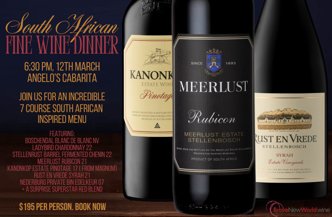 South African Fine Wine Dinner BraveNewWorld.Wine